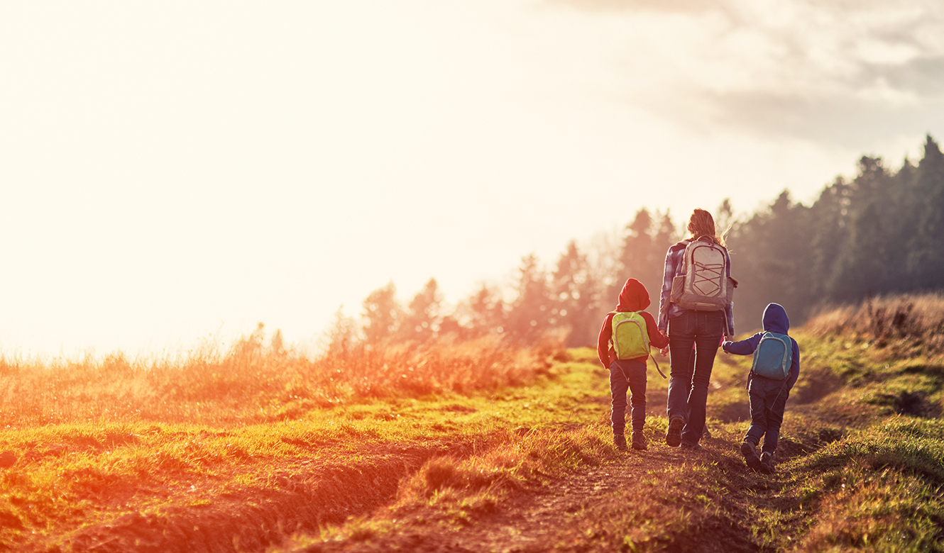 Mother and kids on a hike